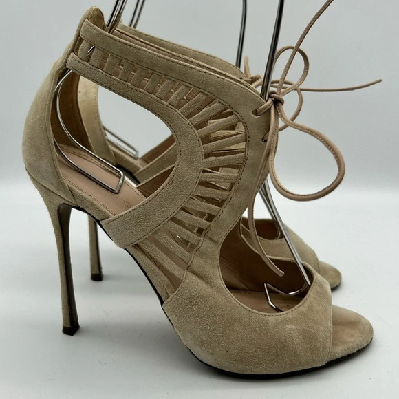 Sergio Rossi Beige/nude colored strappy heels with Ladder Detail sz 37 - Picture 1 of 13